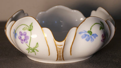 1936 German Porcelain Hand Painted Gilded Floral Motif Flower Form Bowl