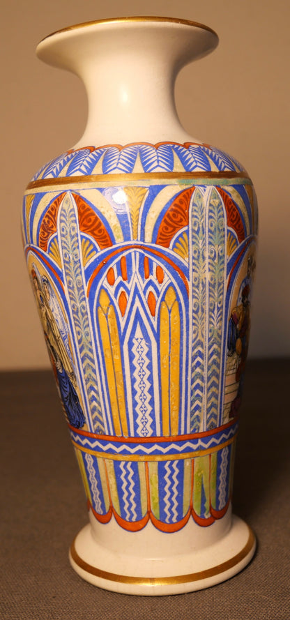 Late 19th Century English Prattware Style Persian Motifs Footed Baluster Vase