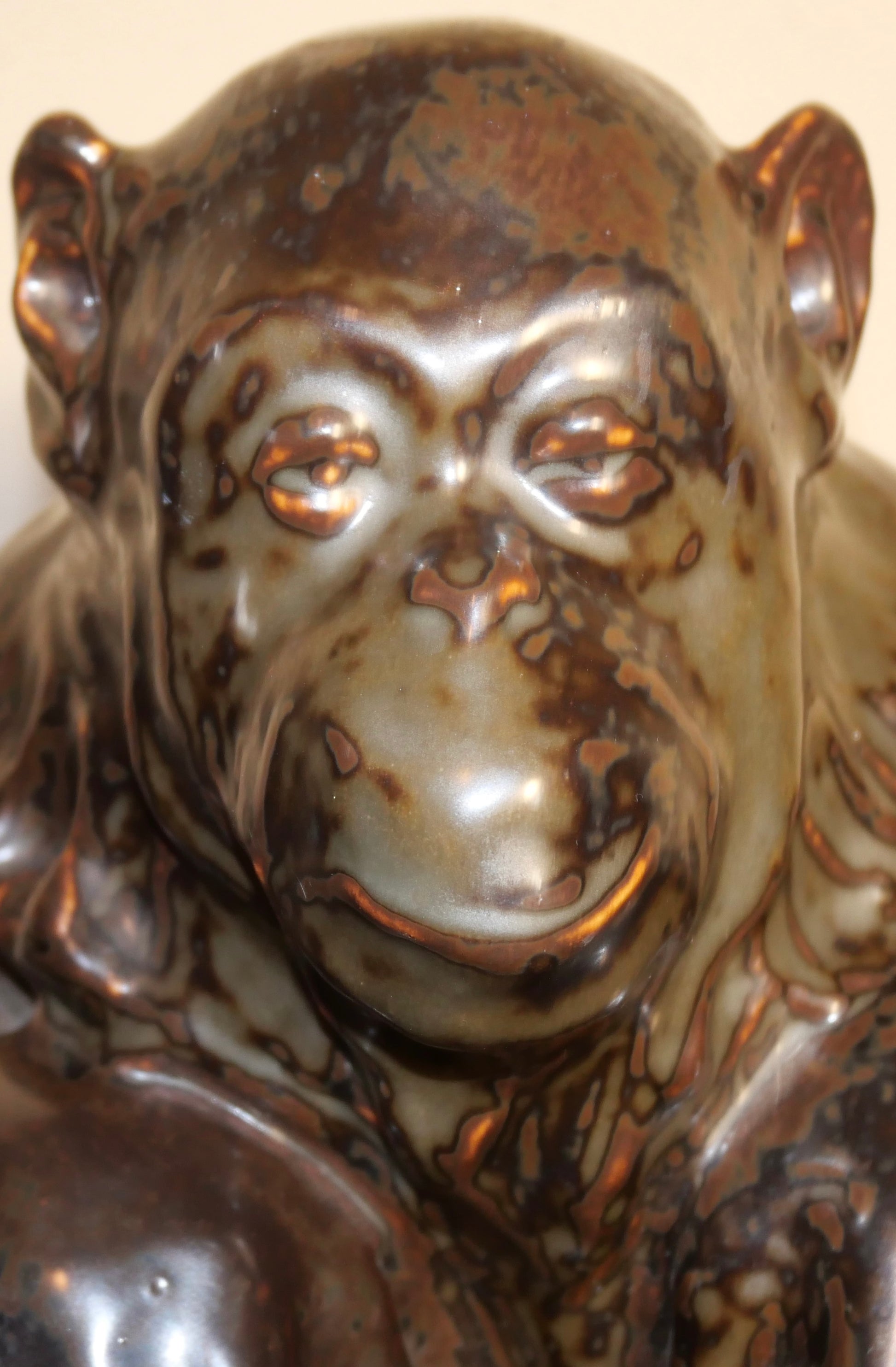 Vintage 1960’s Danish Bing & Grondahl Brown Metallic Glazed Stoneware Chimpanzee Sculpture by Jean Rene Gauguin (#7091)