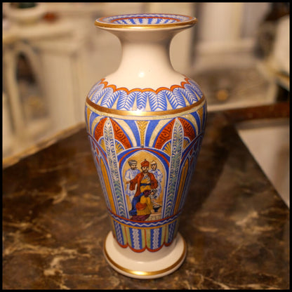 Late 19th Century English Prattware Style Persian Motifs Footed Baluster Vase