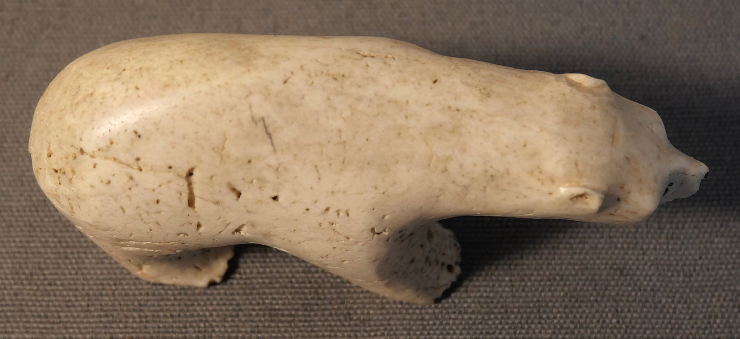 Mid 20th Century American Native American Inuit Polar Bear Figure Whale Bone Carving