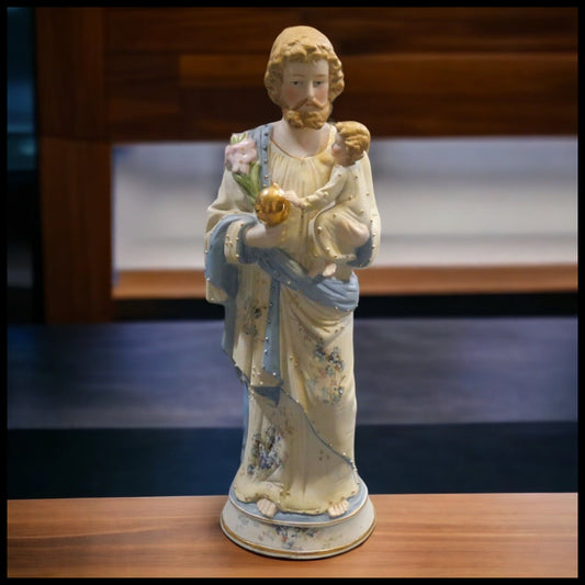 Late 19th Century German Bisque Saint Joseph with Baby Joseph Statue