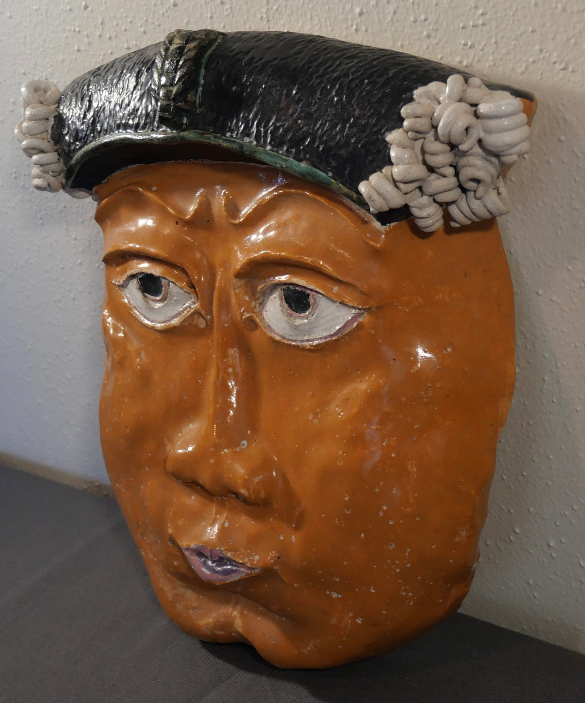 Contemporary Style Matador Face Mask Glazed Clay Wall-Hanging Sculpture by Mary Jo Gessler (1995) (Louisiana)