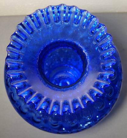 Vintage 1972-1973 American Fenton Cobalt Blue Glass Coin Dot Ruffled Edge Baluster Vase