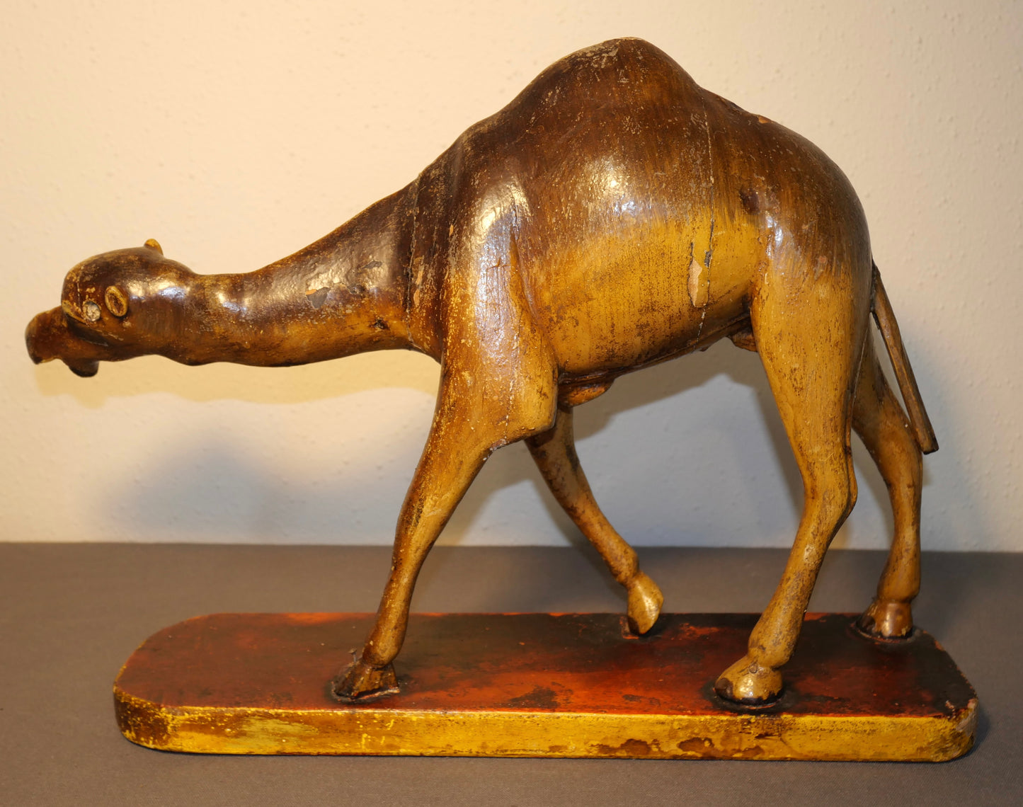 Late 19th Century Italian Polychrome Painted Carved Wooden Dromadery Camel Figure on Plinth Base