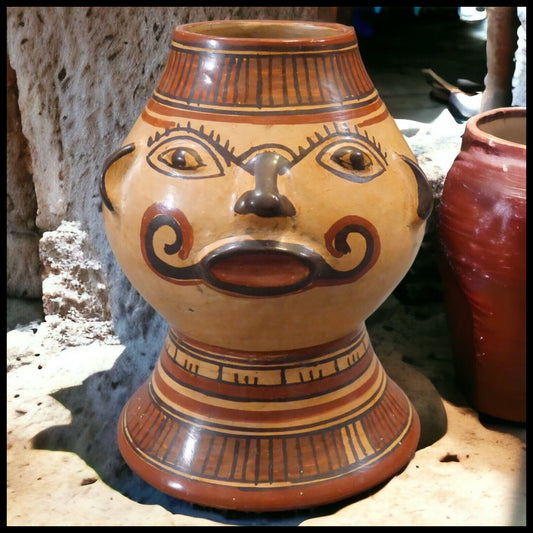 Mid 20th Century Costa Rican Pre-Columbian Style Nicoya Pottery Pataky Polychrome Anthropomorphic Head Footed Effigy Vessel