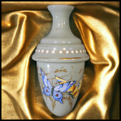 Late 19th Century Continental Moser Style Hand Painted Butterfly Motif Acorn Shaped Bud Vase