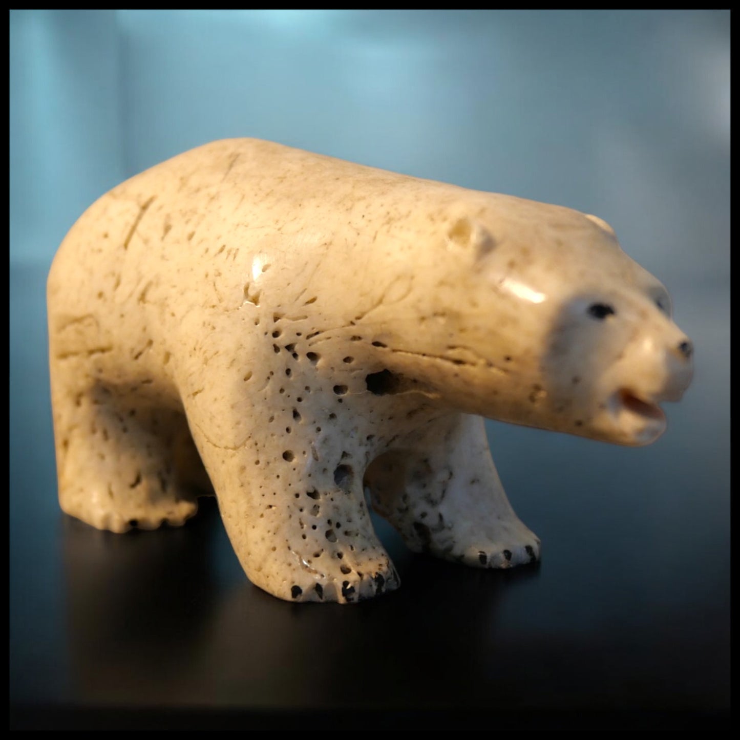 Mid 20th Century American Native American Inuit Polar Bear Figure Whale Bone Carving