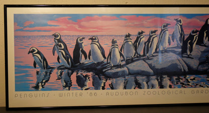 Vintage 1986 New Orleans Audubon Aquarium Penguins Exhibit Framed Poster