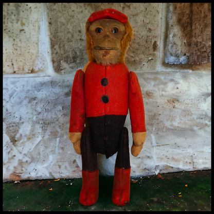 1930’s German Schuco Mohair Bellhop Monkey Drinking Flask with Shot Glass