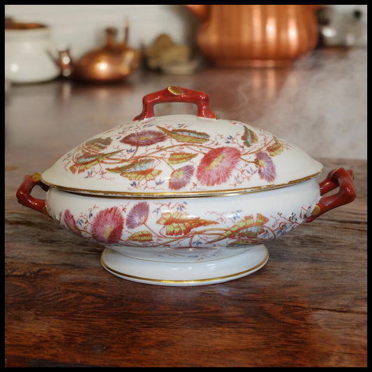 Late 19th Century French George Dreyfus Porcelain Japonisme Floral Motifs Lidded Oval Tureen