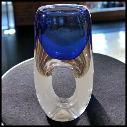 Polish Adam Jablonski Art Glass Blue/Clear Contemporary Style Vase (20th Century)