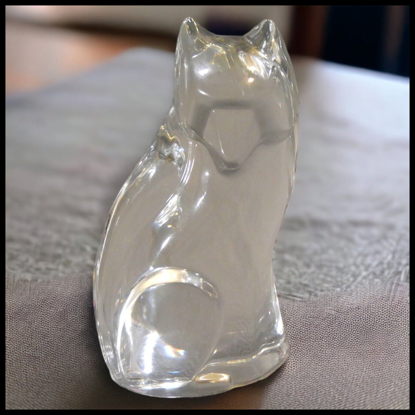 1970’s Belgian Val St. Lambert Crystal Cat Figurine by Katherine De Sousa