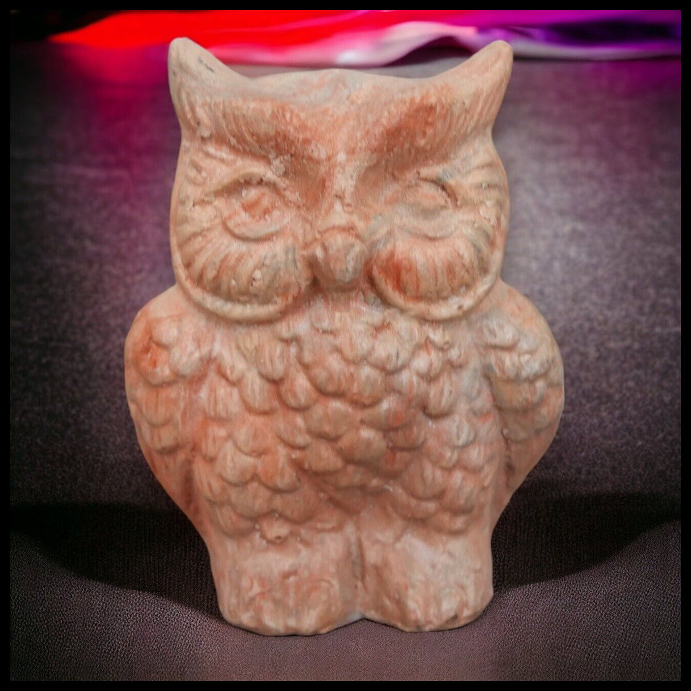 Vintage American Clay Owl Sculpture Signed Kim Bird