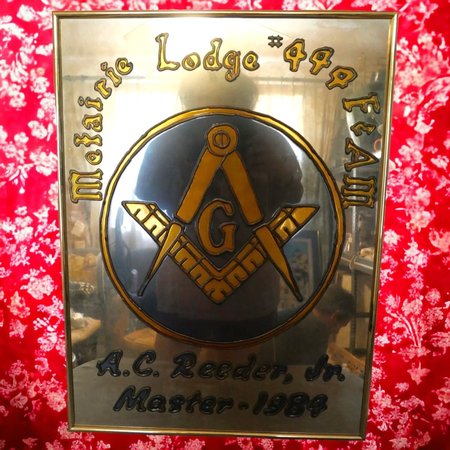 Vintage 1984 Masonic Metairie Lodge #444 Framed Mirror