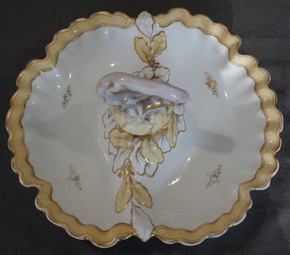 Circa 1860 Danish Bing & Grondahl Porcelain Gilded Leaf Motifs Tidbit Server