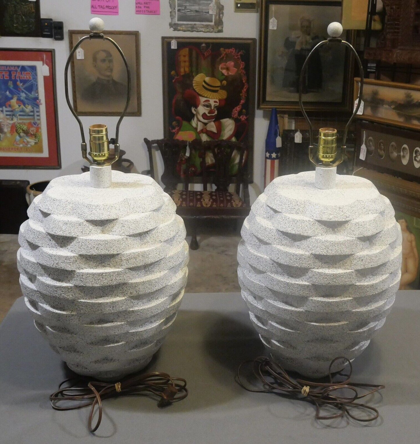 Pair of 1980's American Sunset Lamp Company Post-Modern Stacked Beehive Table Lamps