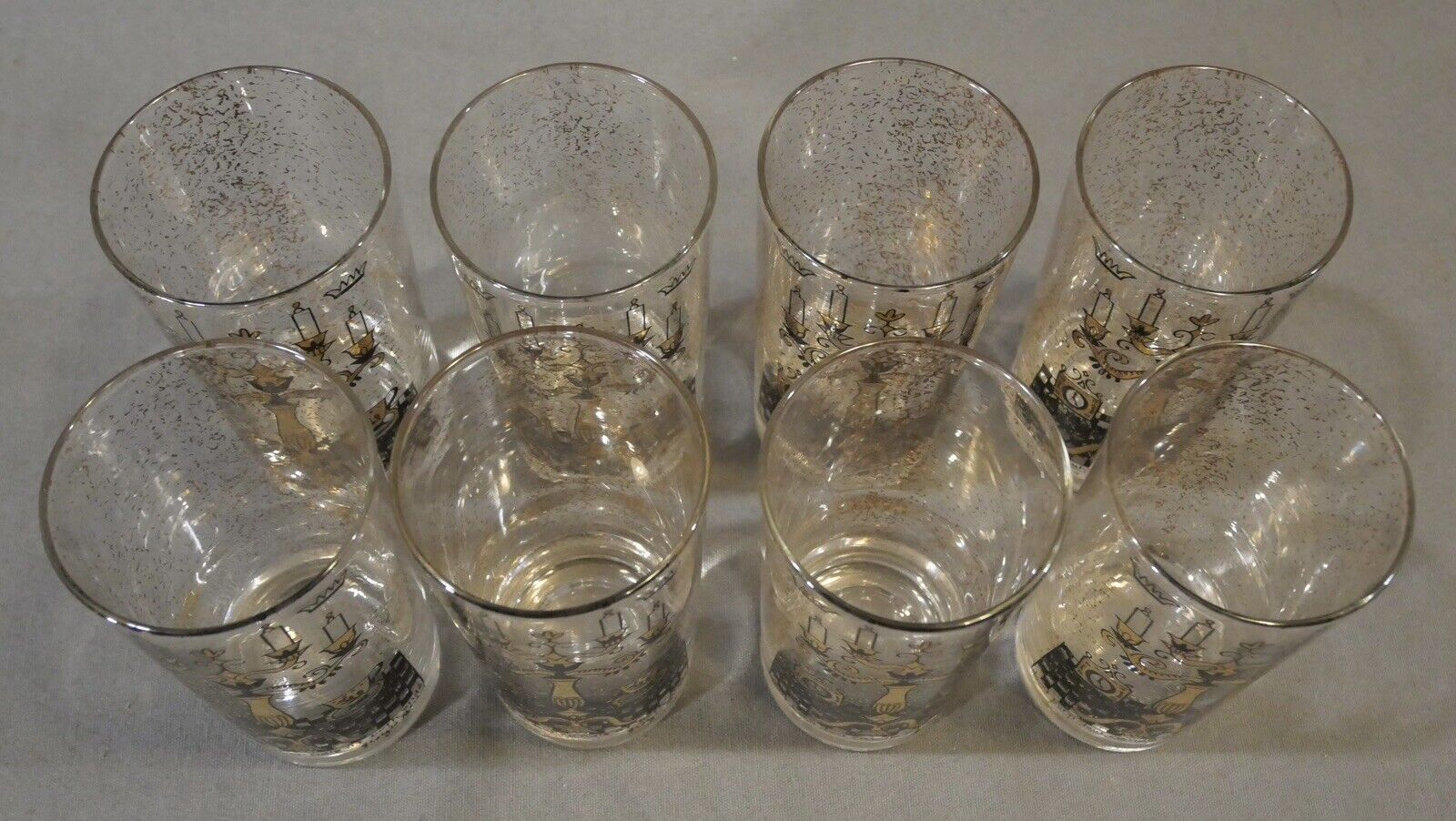 Set of 8 1960's Mid Century Modern Georges Briard Don't Burn Your Candle at Both Ends Highball Glasses