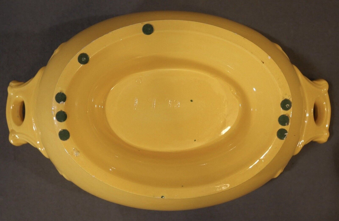 Vintage 1972 American Mid Century Modern Yellow Ceramic Tureen with Ladle