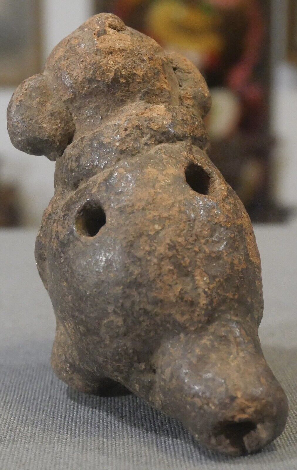 Circa 700 A.D. Pre-Columbian Mayan Clay Zoomorphic Monkey Effigy Whistle from Mesoamerica (present day El Salvador)