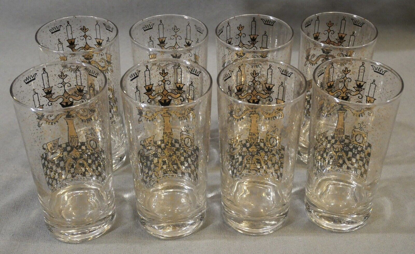 Set of 8 1960's Mid Century Modern Georges Briard Don't Burn Your Candle at Both Ends Highball Glasses