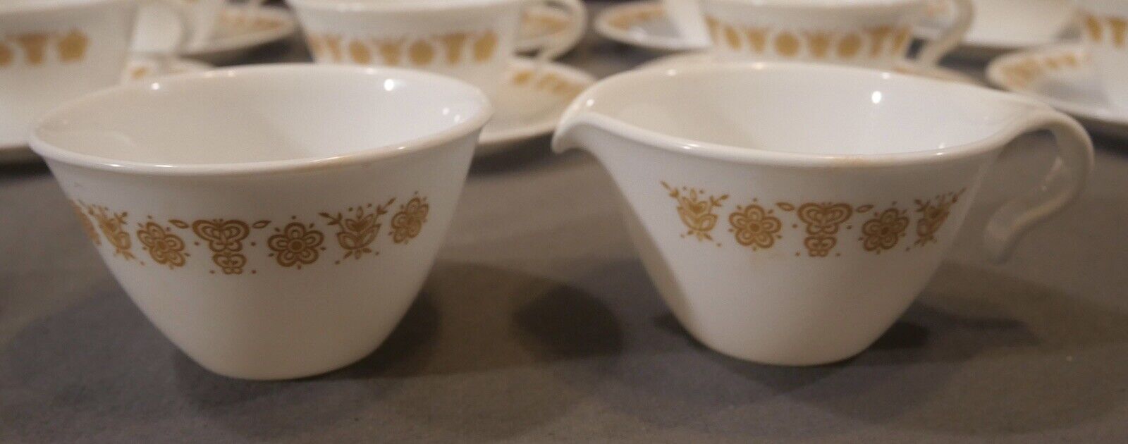 Vintage 1970's American Corelle Ware 26-Piece Butterfly Gold Pattern Coffee Service Set