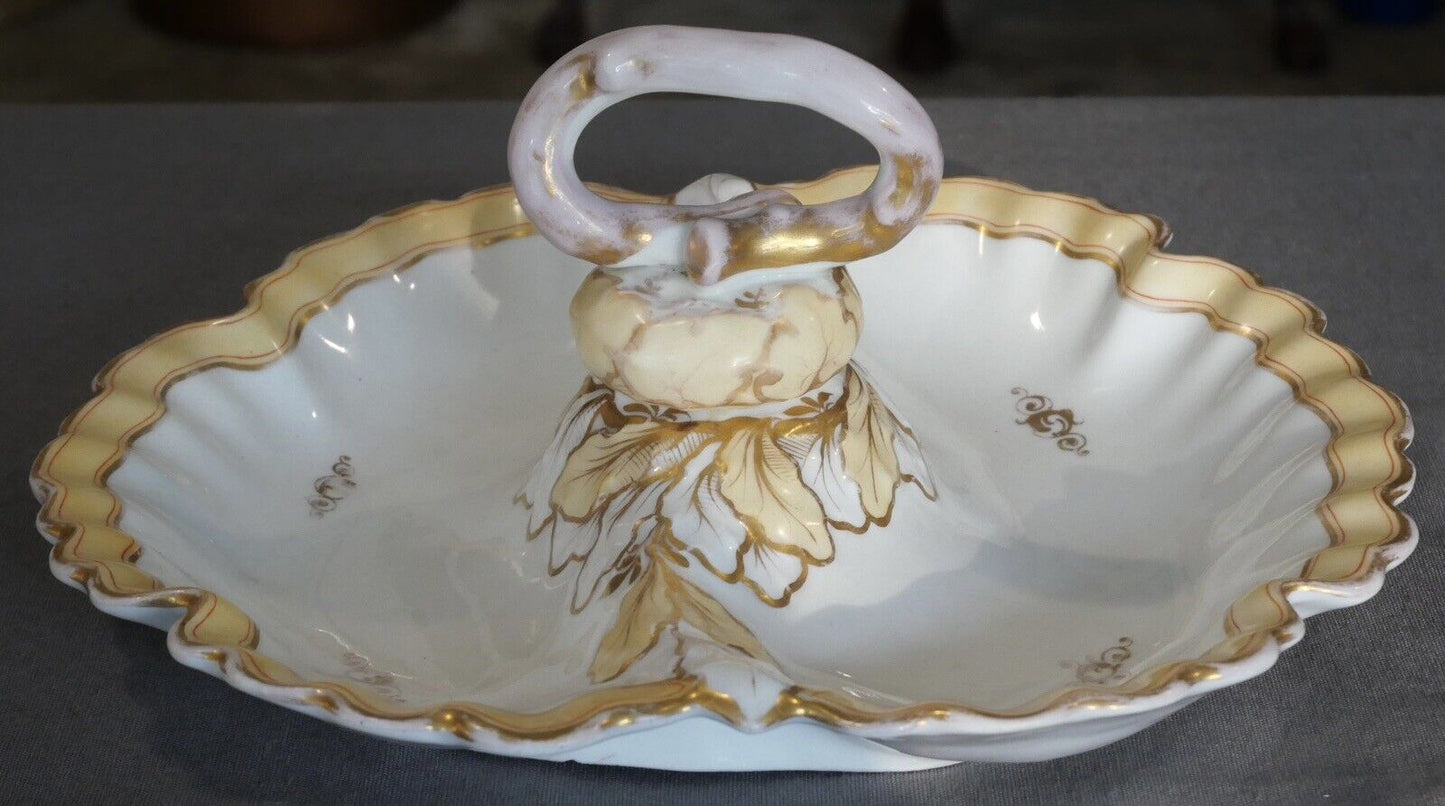 Circa 1860 Danish Bing & Grondahl Porcelain Gilded Leaf Motifs Tidbit Server