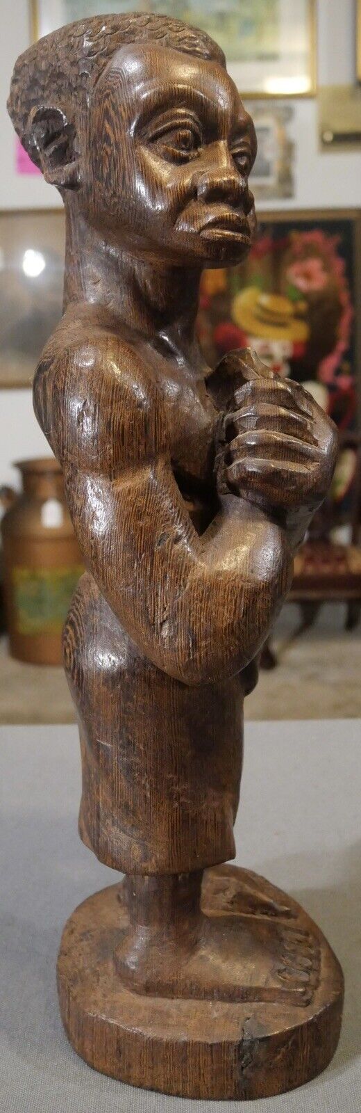 Vintage Mid 20th Century South African Zulu Man Carved Wooden Statue