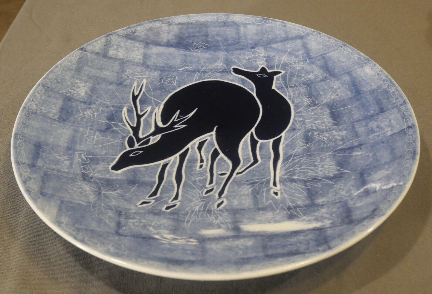 Vintage Mid 20th Century Japanese Aoki Brothers Co. Arita Porcelain Deer Motif Charger Plate