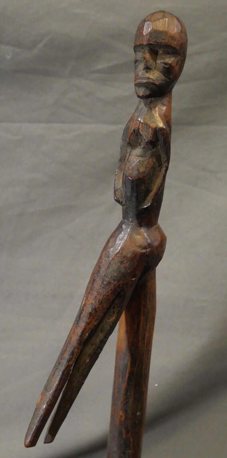 Early 20th Century Lobi Wooden Hornbill Divination Staff from Burkina Faso