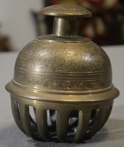 Circa 1920 Indian Hindu Engraved Brass Floral/Leaf Motifs Temple Claw Bell