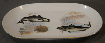 Vintage Circa 1970 German Kahla Porcelain Fish Motif Oblong Oval Platter