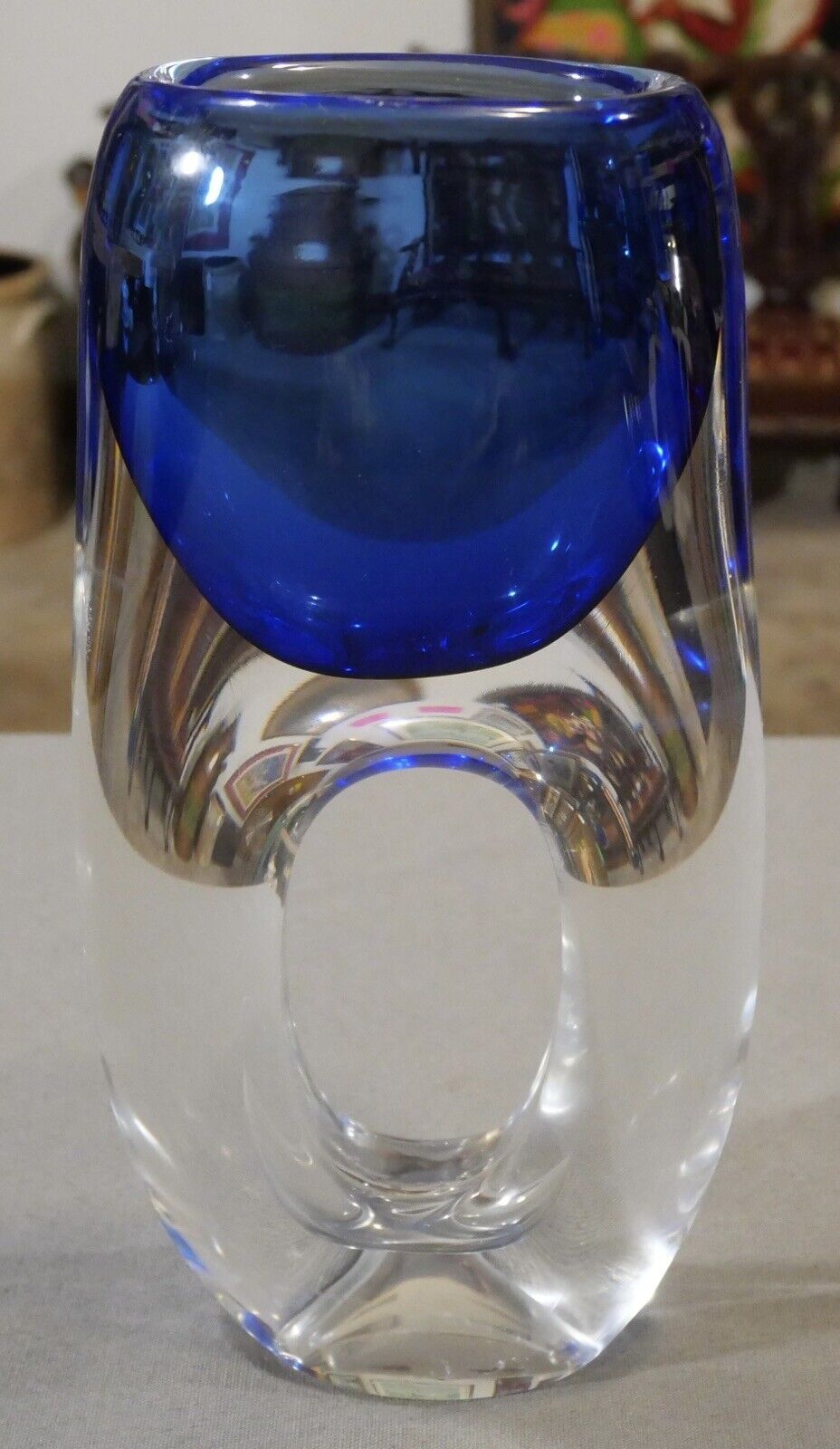 Polish Adam Jablonski Art Glass Blue/Clear Contemporary Style Vase (20th Century)