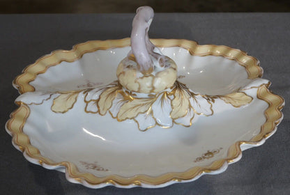 Circa 1860 Danish Bing & Grondahl Porcelain Gilded Leaf Motifs Tidbit Server