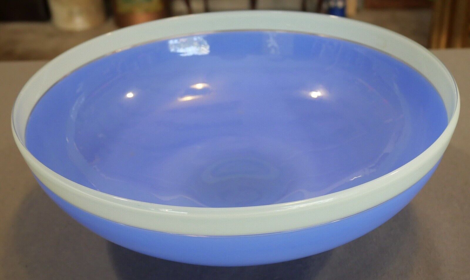 2002 Ipso Facto Art Glass Contemporary Style Two-Tone Blue Centerpiece Bowl