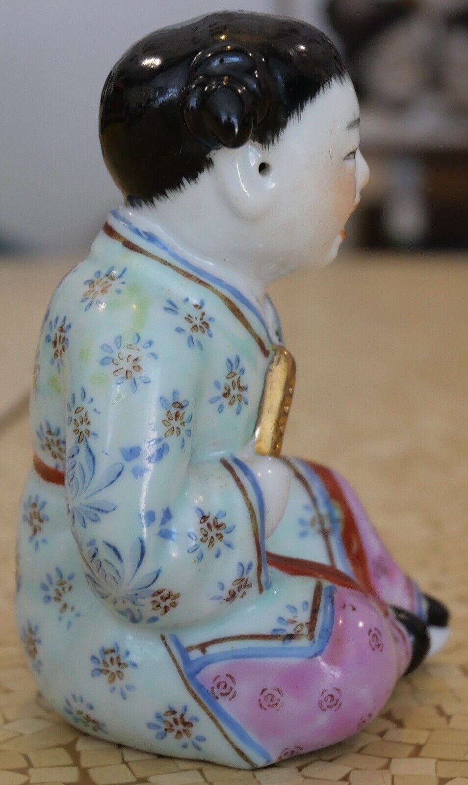 Early 20th Century Chinese Porcelain Girl with Gold Ingot Figurine (Republic Period)