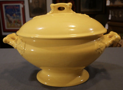 Vintage 1972 American Mid Century Modern Yellow Ceramic Tureen with Ladle