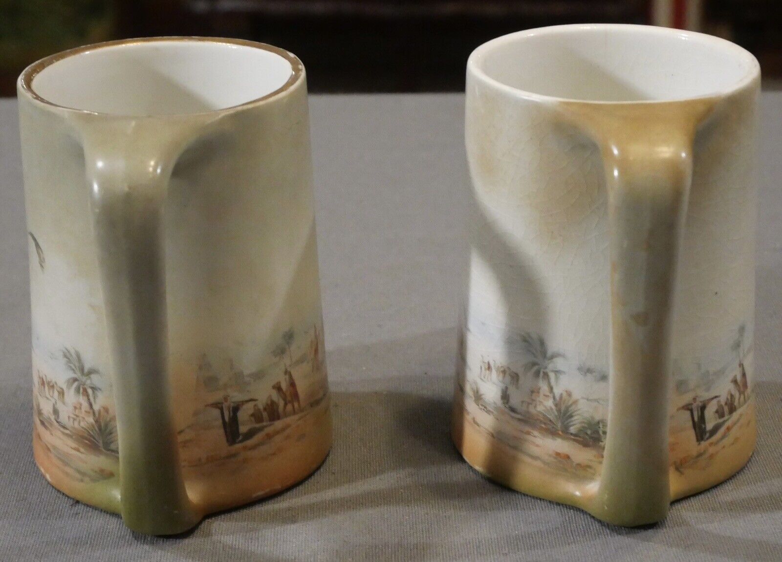 Pair of 1907 P.F. & Co. New York Transferware Porcelain Masonic Shriners Mugs