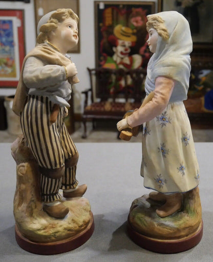 Late 19th Century French Mauger ets Fils Bisque Young Boy & Girl Figurines