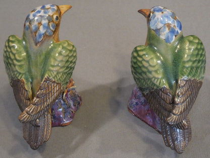 Pair of Vintage Circa 1970 Chinese Shiwan Guangdong Pottery Bird Figurines