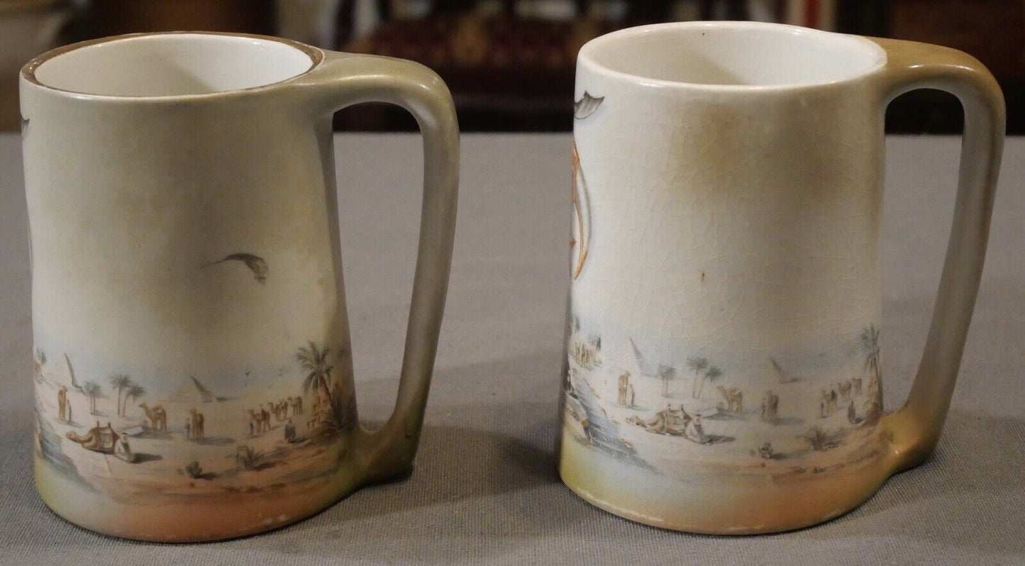 Pair of 1907 P.F. & Co. New York Transferware Porcelain Masonic Shriners Mugs