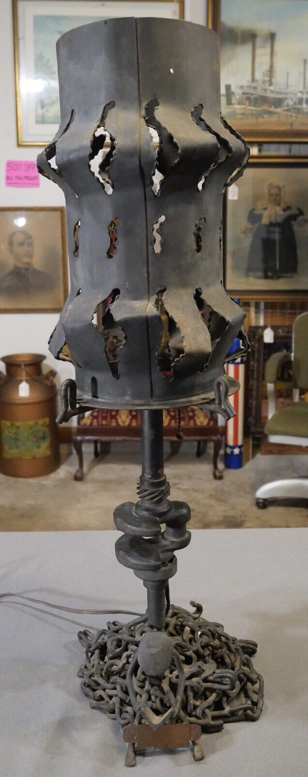 Mid 20th Century American Brutalist Scrap Metal Sculptural Table Lamp