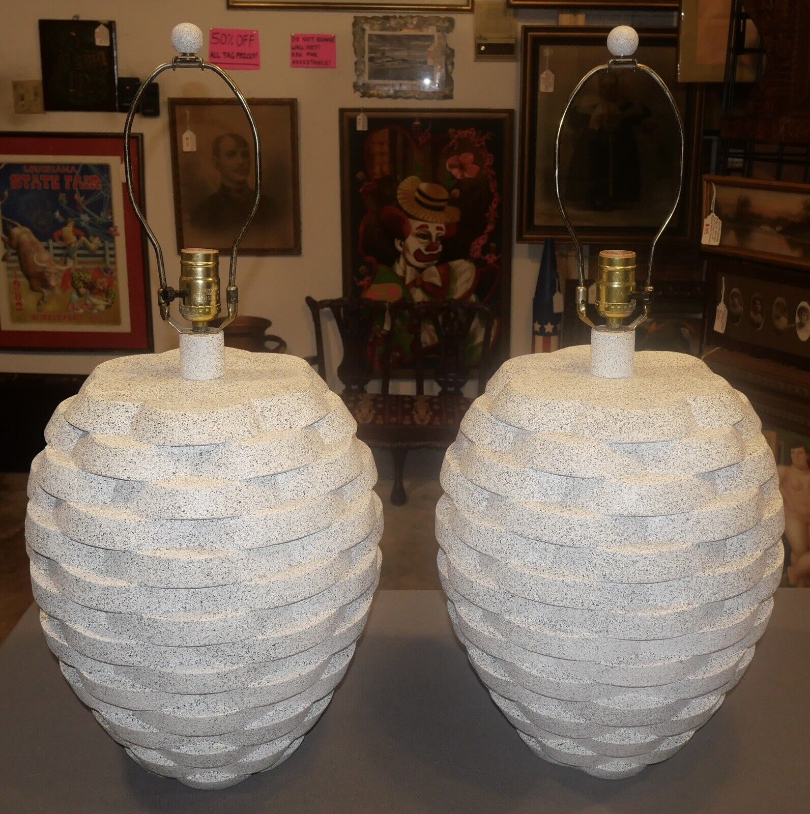 Pair of 1980's American Sunset Lamp Company Post-Modern Stacked Beehive Table Lamps