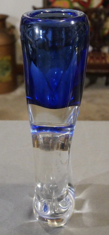 Polish Adam Jablonski Art Glass Blue/Clear Contemporary Style Vase (20th Century)