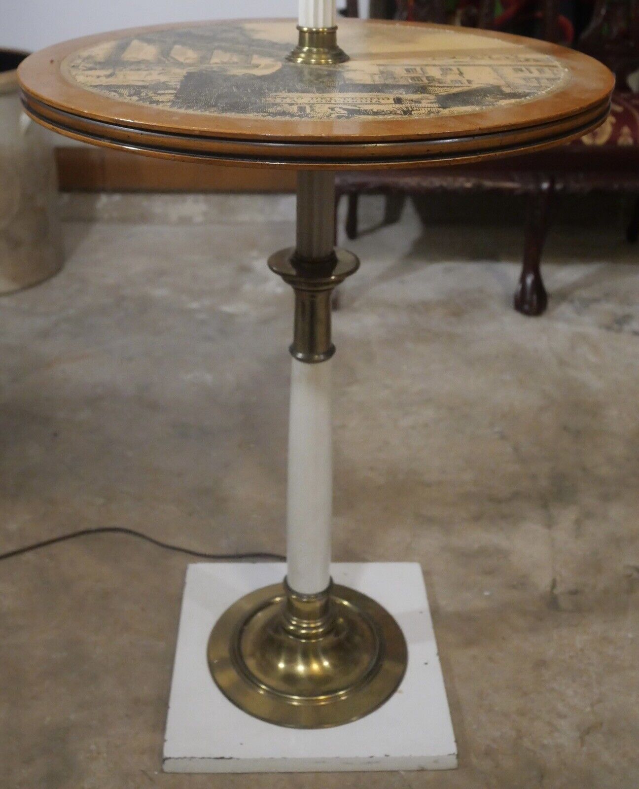 1960’s Stiffel Hollywood Regency Torchiere Floor Lamp with Italian City Motif Table