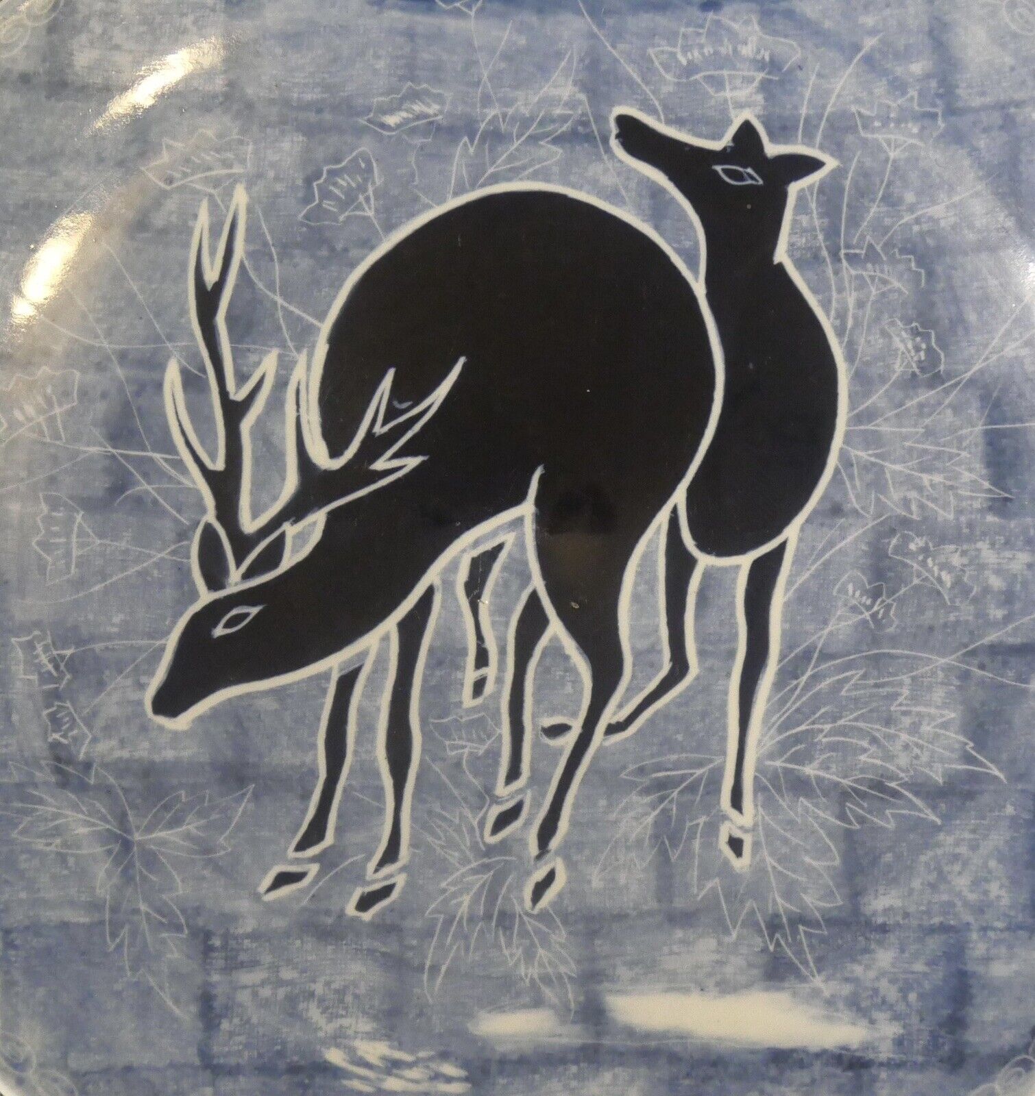 Vintage Mid 20th Century Japanese Aoki Brothers Co. Arita Porcelain Deer Motif Charger Plate