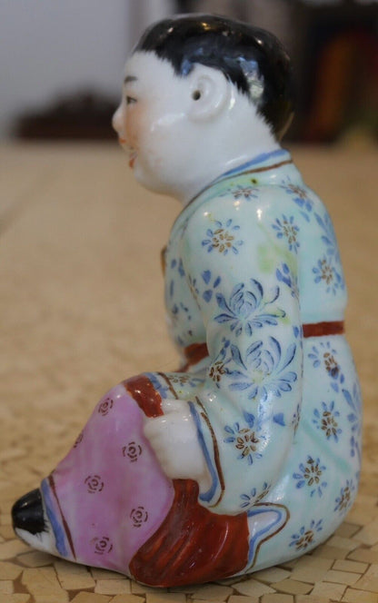 Early 20th Century Chinese Porcelain Girl with Gold Ingot Figurine (Republic Period)