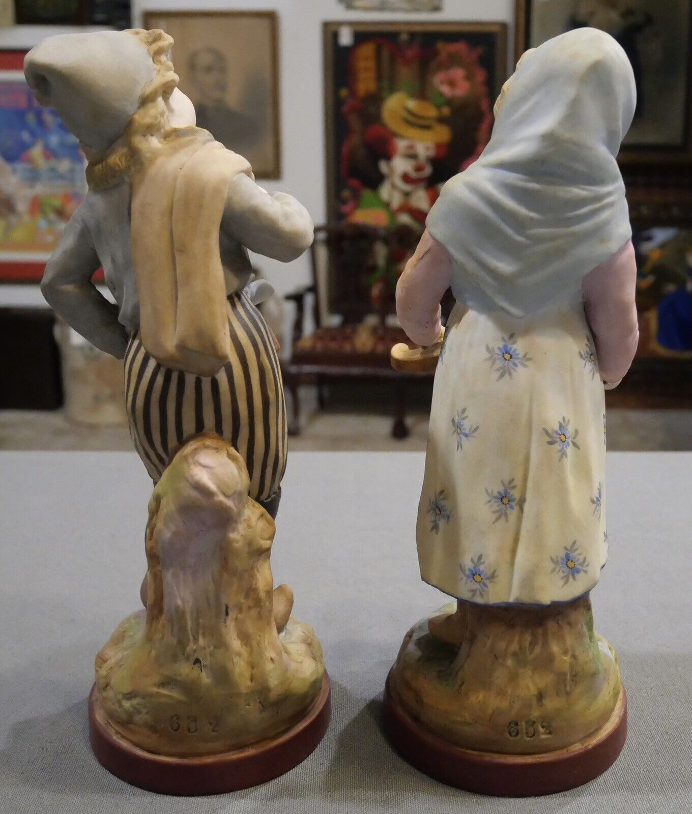 Late 19th Century French Mauger ets Fils Bisque Young Boy & Girl Figurines