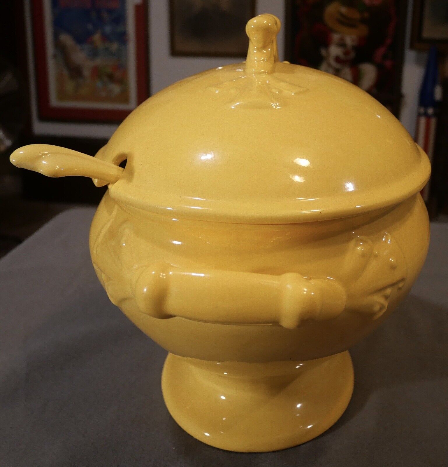 Vintage 1972 American Mid Century Modern Yellow Ceramic Tureen with Ladle