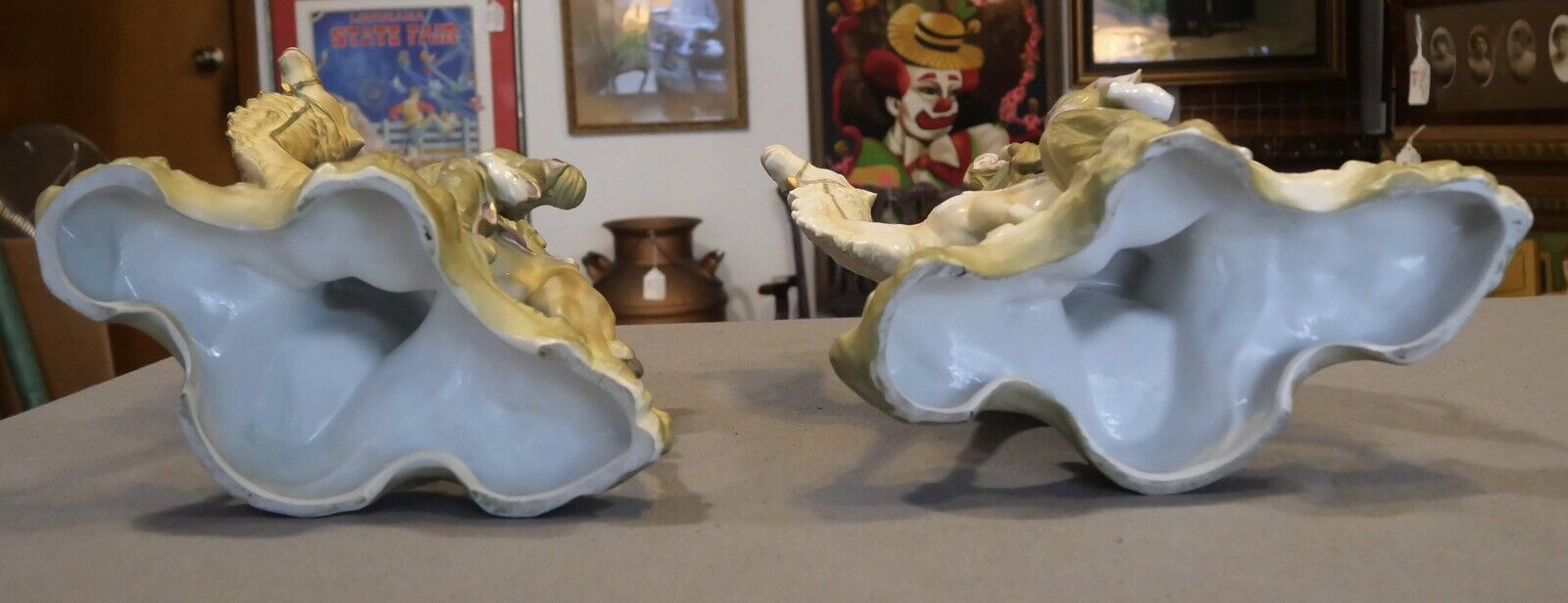 Pair of Circa 1880 German Amphora Style Porcelain Bedouin Camel Rider with Woman Spill Vases